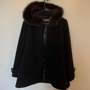 SACHI Wool Coat with Fox Fur Trim